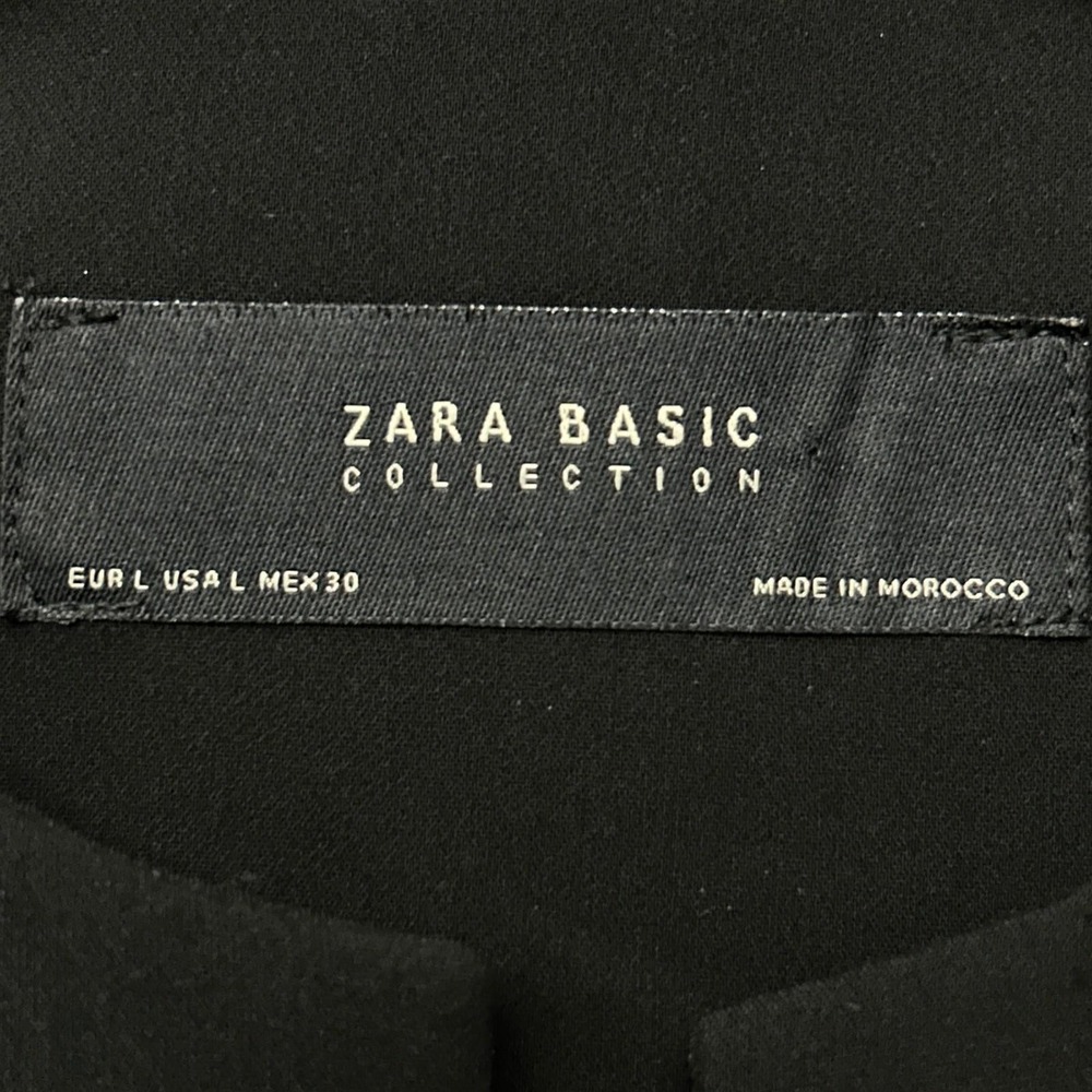 ZARA BASIC Black Bell Sleeve Cropped Blazer Jacket Open Front Size L Work Party - Picture 3 of 14